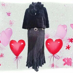 Joseph Ribkoff Black Faux 3/4 length Sleeve Fur Jacket and Scarf size 16